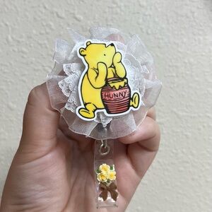 Handmade Winnie the Pooh Badge Reel with White Lace